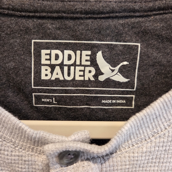 Eddie Bauer Mens Light Gray Waffle Knit Thermal Long Sleeve Henley Sz L - Picture 4 of 6